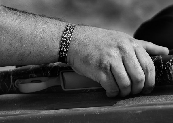 >Bryant Jacobs wears a KIA killed in action bracelet honoring Army Spc. David Mahlenbrock