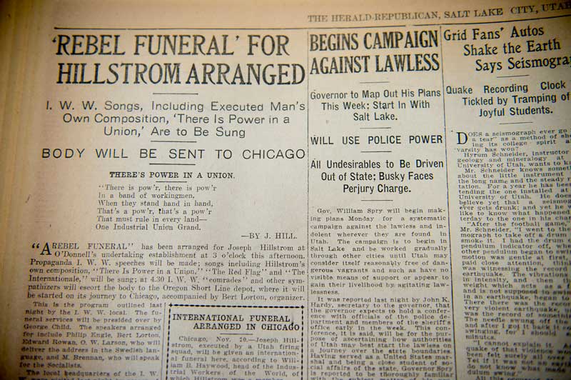Headline about Joe Hill's funeral