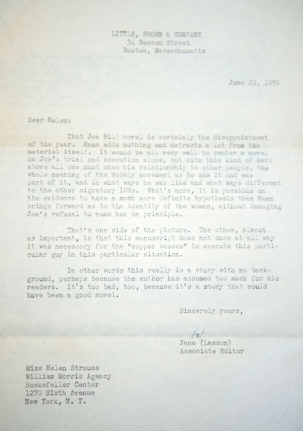 Letter from Jane Lawson