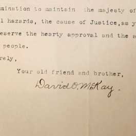 Letters from David O. McKay and Gov. Spry