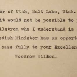 Letter from President Woodrow Wilson