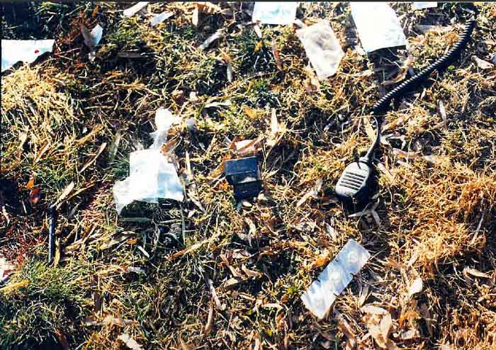 Pieces of equipment left in the grass