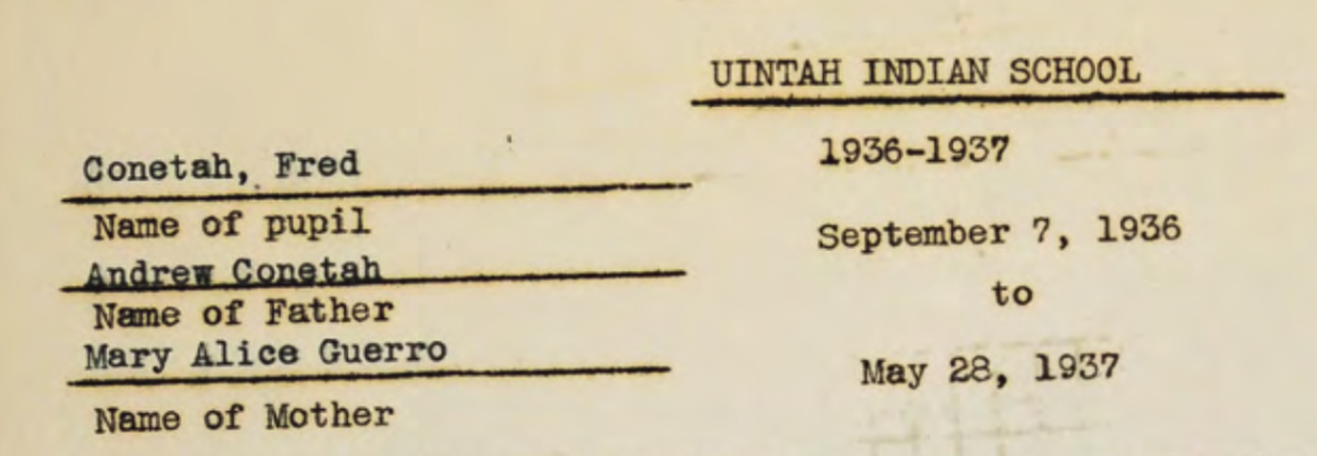 Record of student Fred Conetah